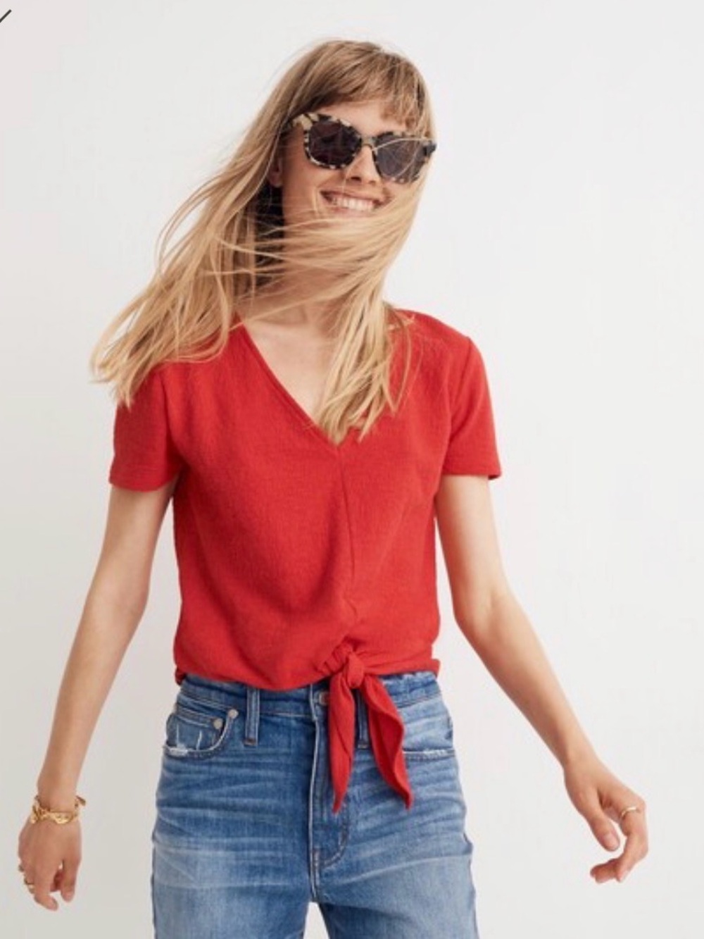 Texture & Thread V-Neck Modern Tie-Front Top Medium